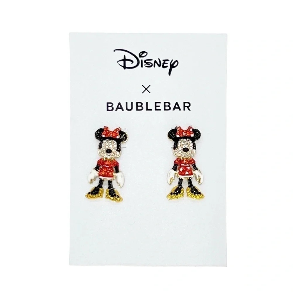 Disney x Baublebar Minnie Mouse Earrings Red Black Gold Crystals Dangle New NWT
